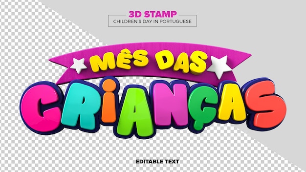 PSD psd label childrens day 3d render template design in portuguese