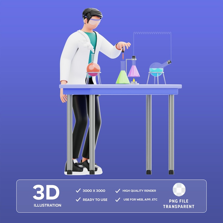 PSD psd laboratory experiment 3d illustration