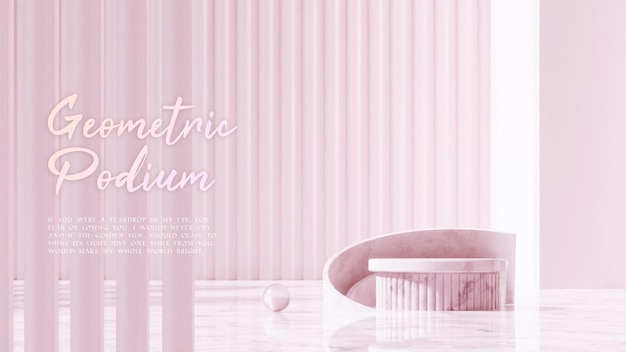 PSD landscape layout of pink marble cylinder podium and textured wall 3d render