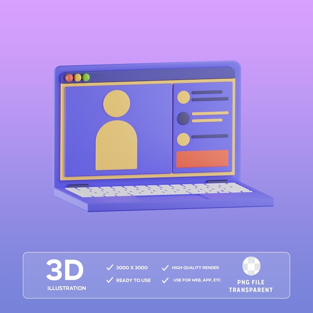 PSD 노트북 3D 일러스트레이션