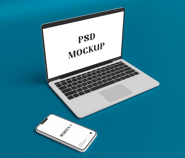 PSD psd ноутбук и телефон мокет редактируемого фона