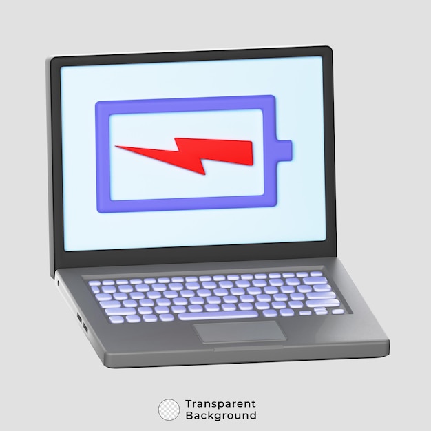 Psd-laptop met oplaadpictogram 3d illustratie