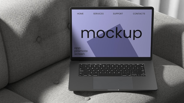 PSD psd laptop mockup op een bank