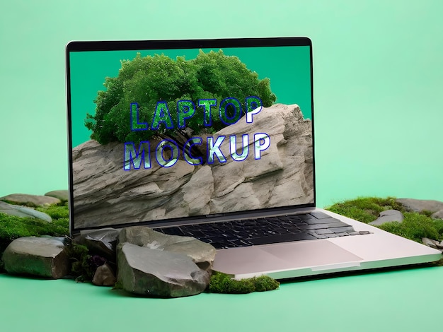 Laptop の PSD 画面モックアップ