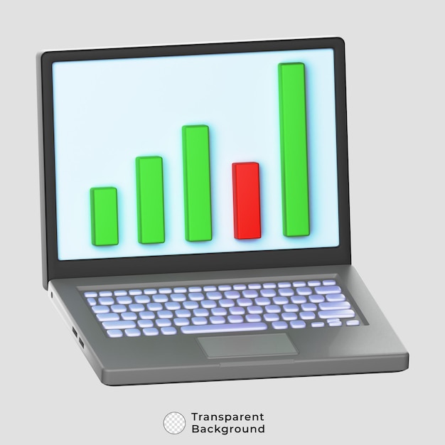 PSD psd laptop with bar chart 3d illustration