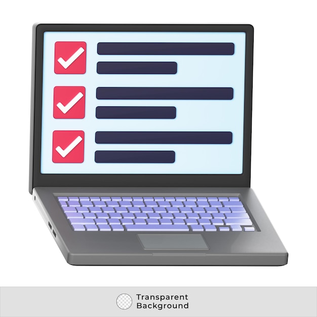 PSD laptop with checklist to do list tasks list on the screen 3d illustration