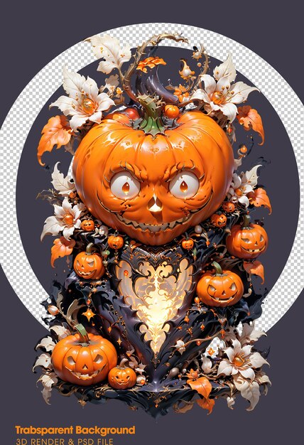 Psd a large pumpkin with a bunch of flowers and leaves tshirt design style halloween