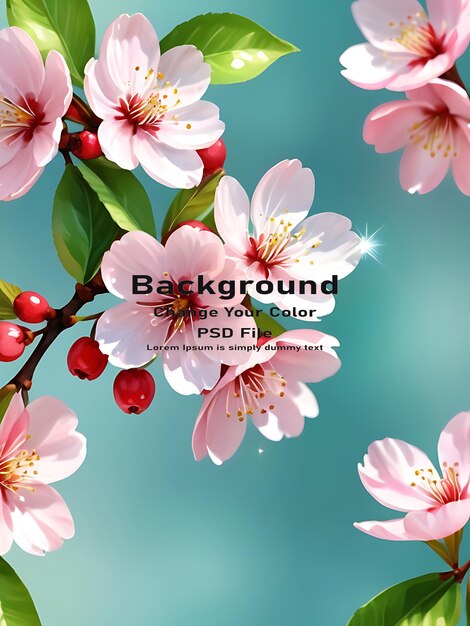 Psd lente groet verse bloei bloemen bladeren waterverf kersenbloesem vakantie achtergrondontwerp