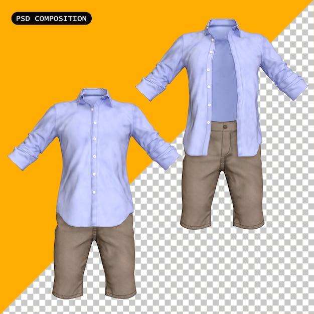 PSD Letni strój męski Pack Cloth Moda izolowana 3D Render ilustracja