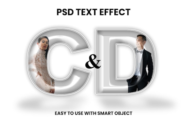 Psd letter c and d wedding text effect with photos easy use with smar object