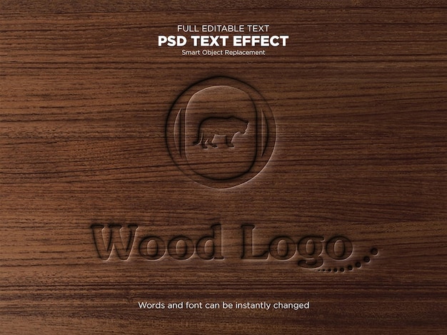 PSD letterpress logo mockup on wooden