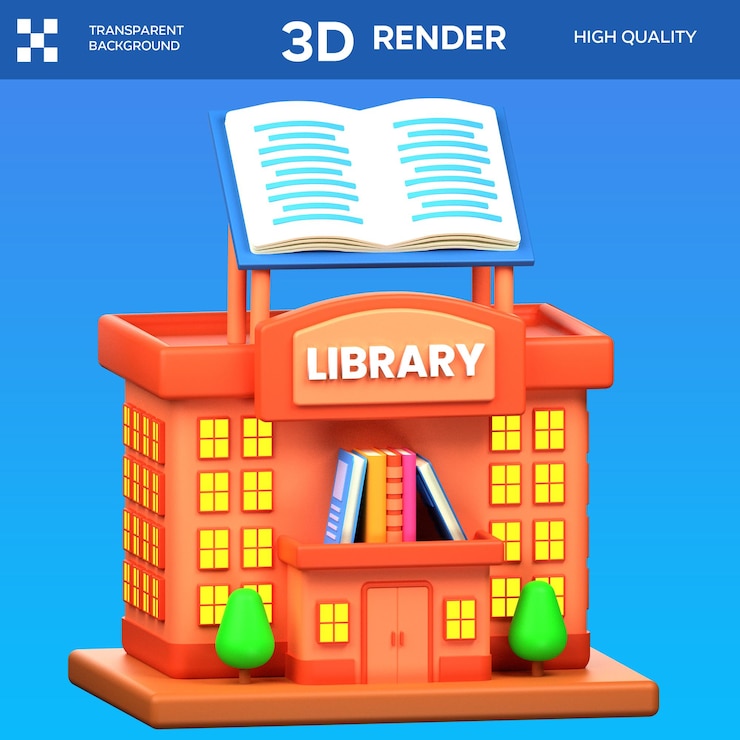 PSD psd 圖書館大樓 3d 插圖
