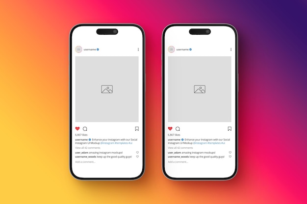 PSD Lineed Up Mobile Phone Mockup Design dla mediów społecznościowych i szablonu postów na Instagramie