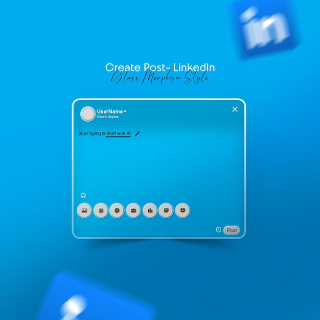 PSD psd linkedin post interface mockup morfismo del vetro 3d isolato