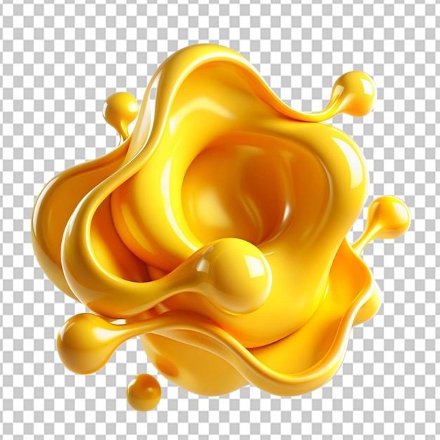 Psd of a liquid fluid 3d yellow abstract shape on transparent background