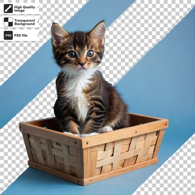 PSD psd little kitten in a basket on transparent background with editable mask layer