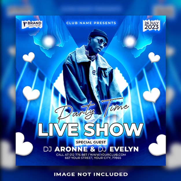 Psd live show night club dj party flyer poster post sui social media e banner web