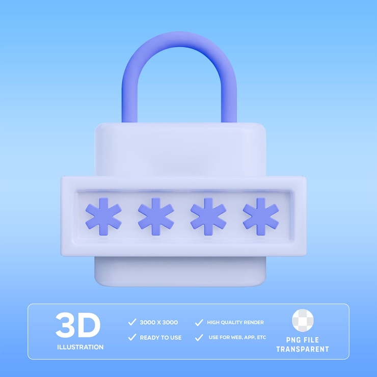 PSD 3d-иллюстрация пароля блокировки psd