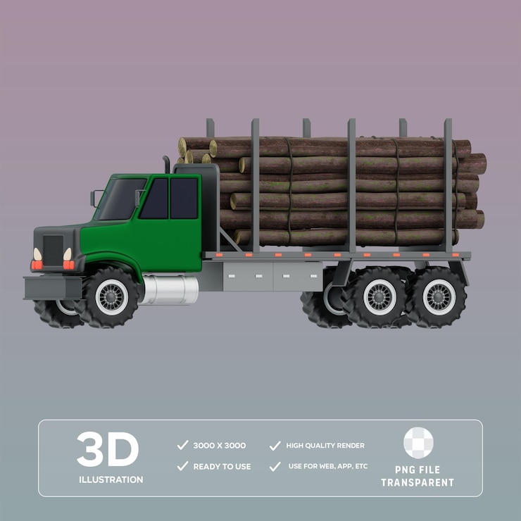 PSD psd logging truck 3d illustration