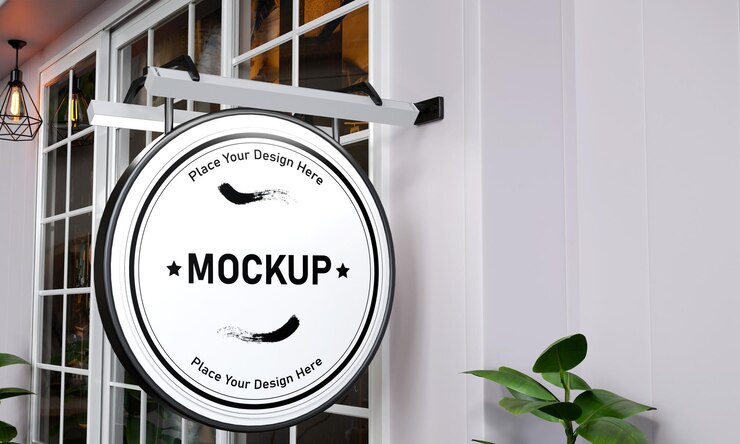 PSD logo mockup of luxury modern white hanging sign