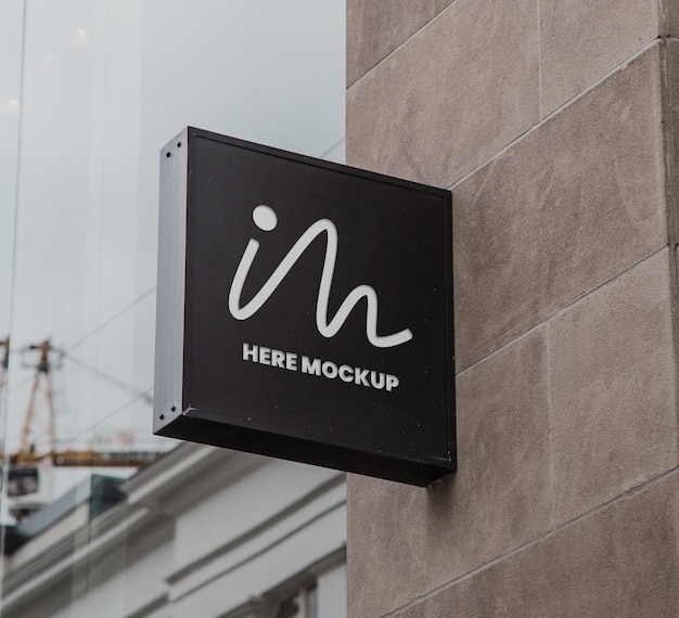 psd logo mockup square hang sign