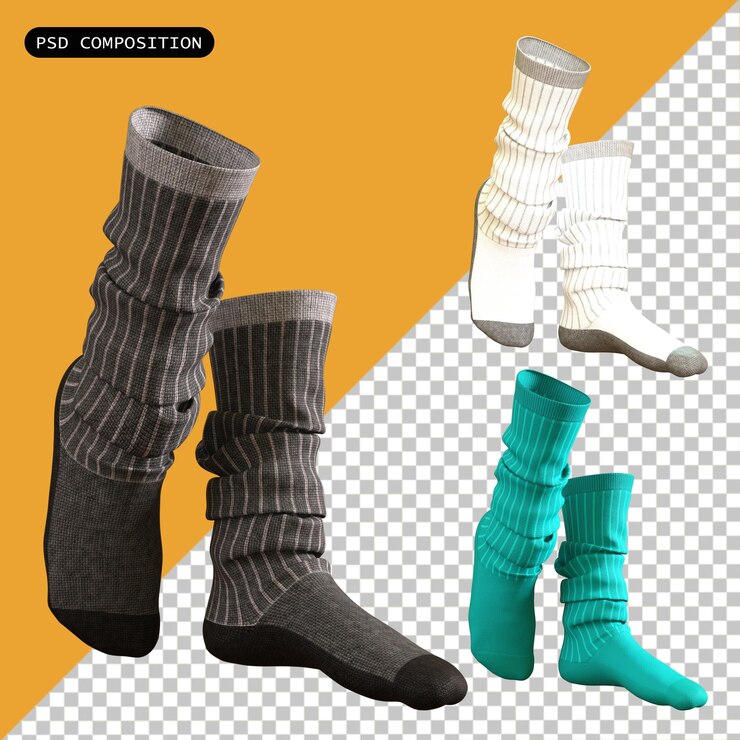 PSD psd long sock pack cloth fashion isolated 3d render illustration