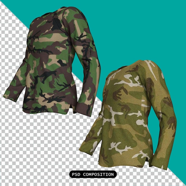 PSD psd 긴 티셔츠 남성 군대  천 패션 고립 3d 렌더 일러스트레이션