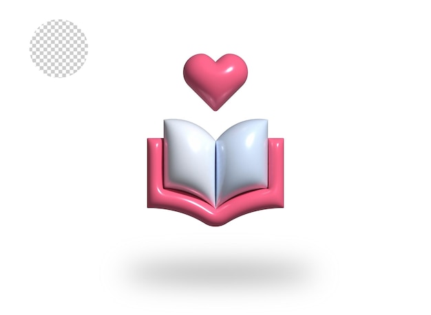 Psd love book icona bolla comica trasparente illustrazione di rendering 3d