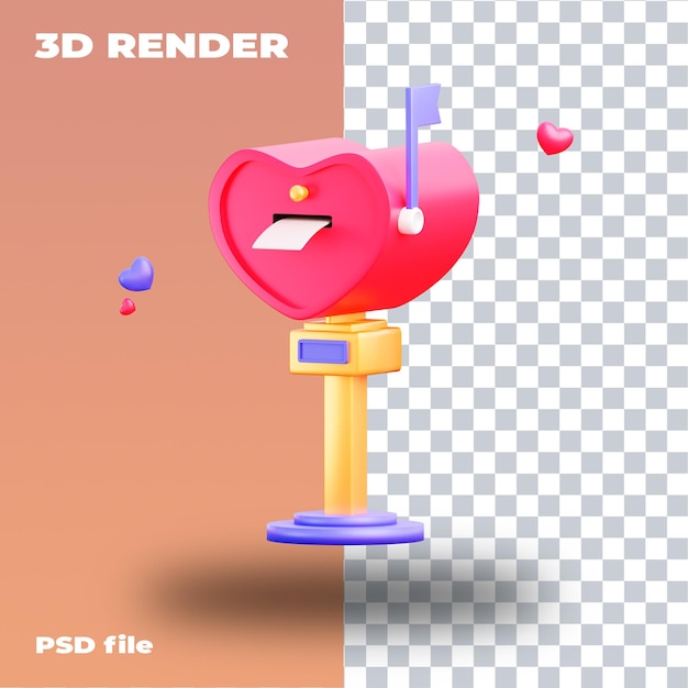 Psd amore e-mail icona 3d rendering 3d trasparente ad alta risoluzione san valentino