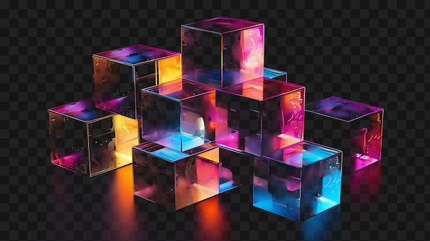 Psd di cubetti geometrici luminosi impilati e riarrangiati con un modello di design artistico a telaio tra neon