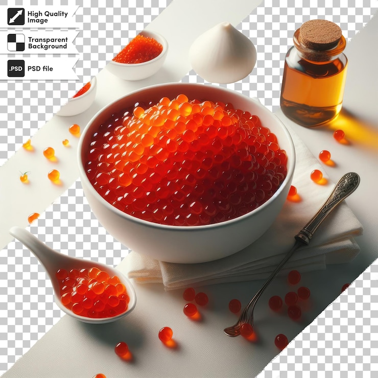 PSD psd luxury red caviar in the bowl on transparent background with editable mask layer