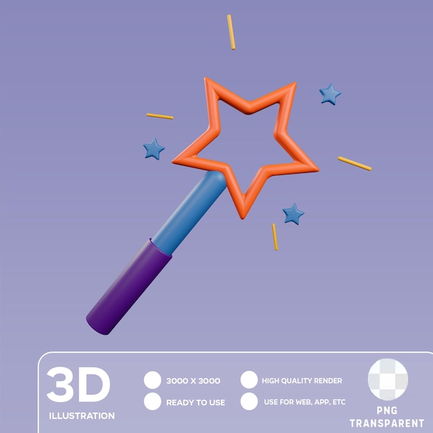 Psd magic wand 3d illustration