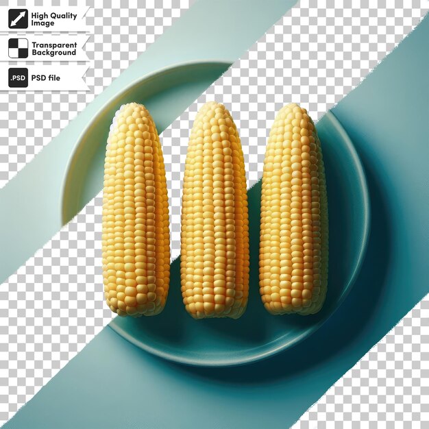 PSD psd-maïs op een bord op een doorzichtige achtergrond