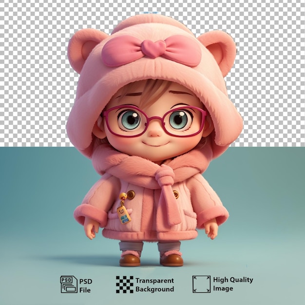 PSD psd mała dziewczyna w dużych okularach różowy zabawny kapelusz i kurtka na tle png generatywna sztuczna inteligencja