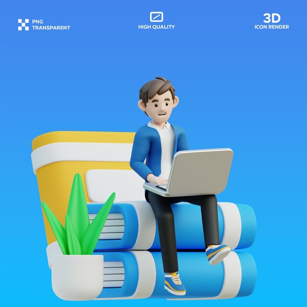 PSD 남자 책 읽기 3D 일러스트레이션