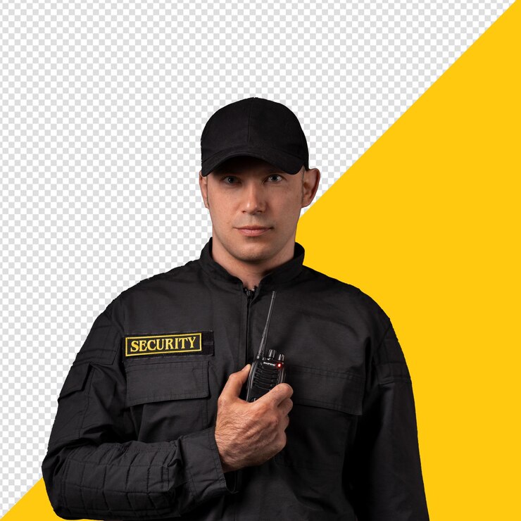 PSD psd a man in a black shirt that says security with transparent background