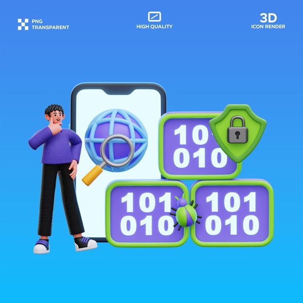 PSD man denkt aan internetbeveiliging 3D illustratie