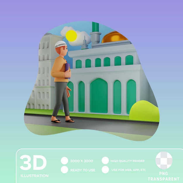 PSD uomo psd che va alla moschea illustrazione 3d