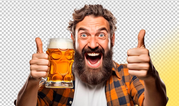 PSD psd man holding beer mug oktoberfest isolated on transparent background