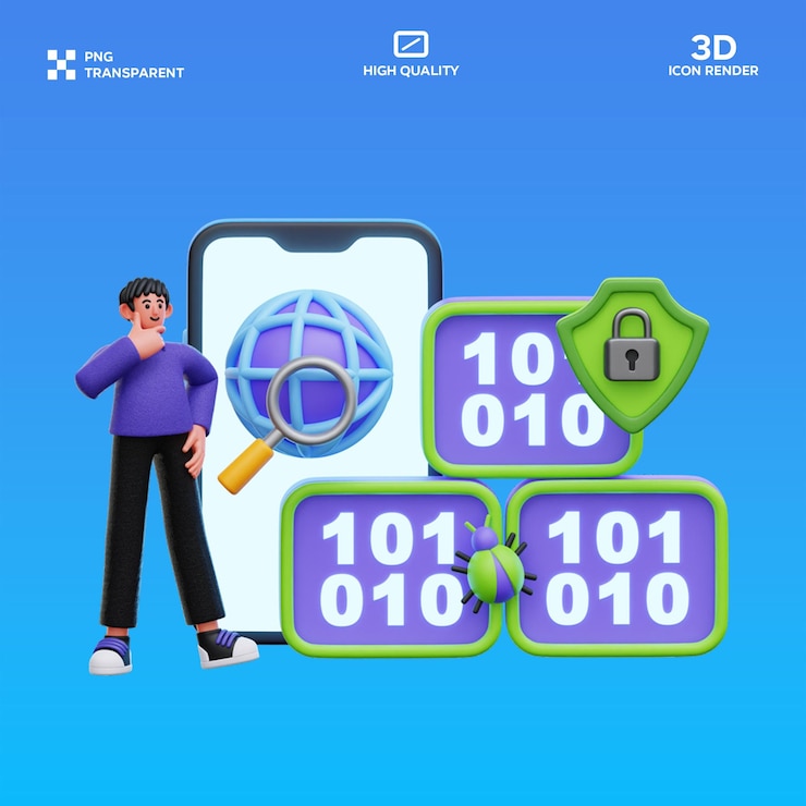 PSD psd man thinking abouti nternet security 3d illustration