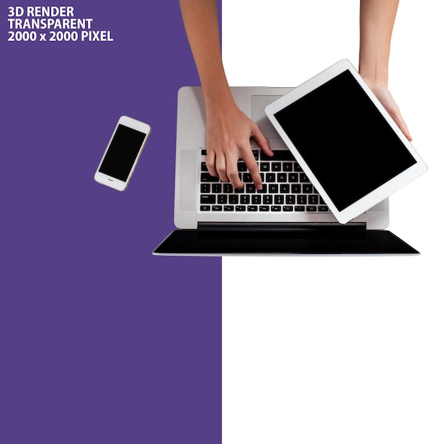 psd of man using laptop or laptop with moblies