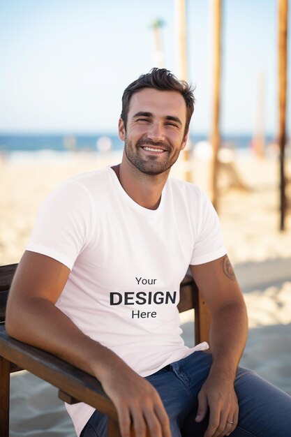 Psd man wearing white t shirt psd mockup