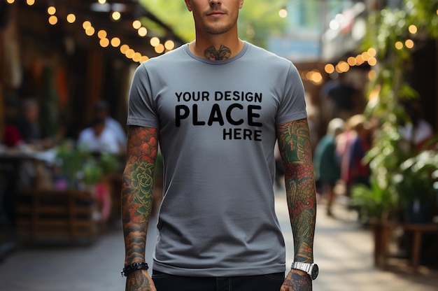 PSD man wearing white tshirt mockup