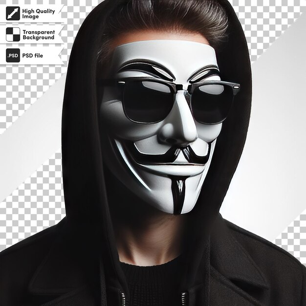 PSD psd man with anonymous mask on transparent background with editable mask layer