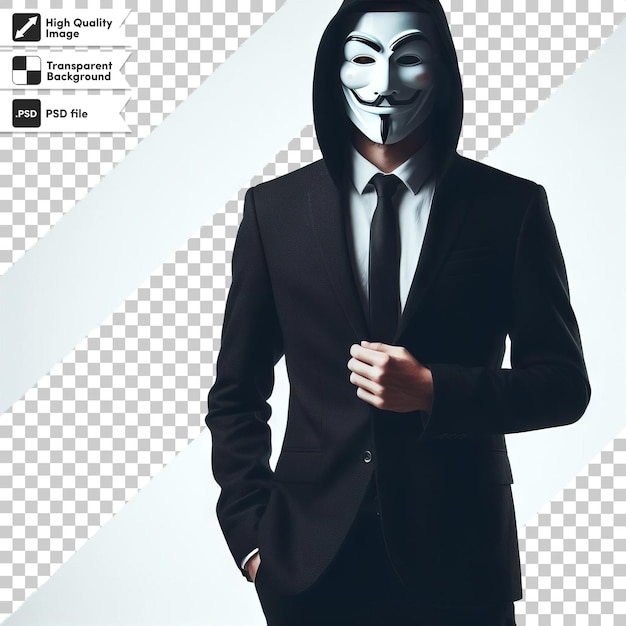 PSD 透明な背景に匿名のマスクをかぶったpsdの男 編集可能なマスクレイヤー