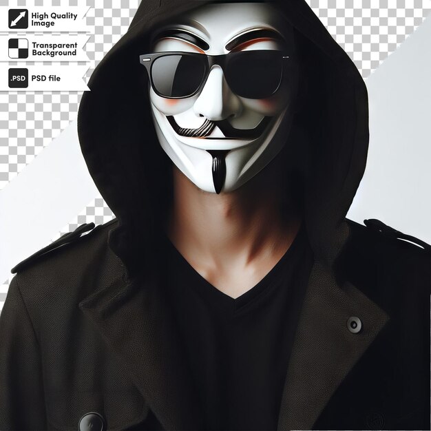 PSD psd man with anonymous mask on transparent background with editable mask layer