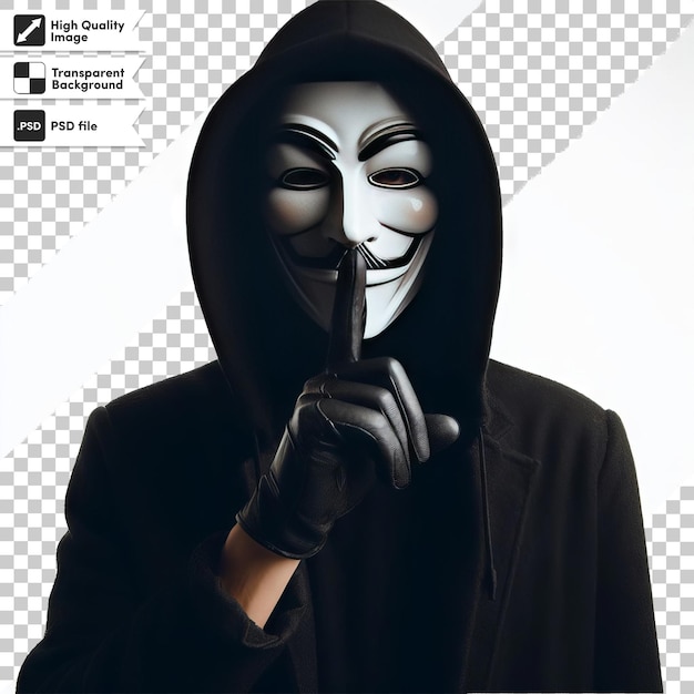 PSD psd man with anonymous mask on transparent background with editable mask layer