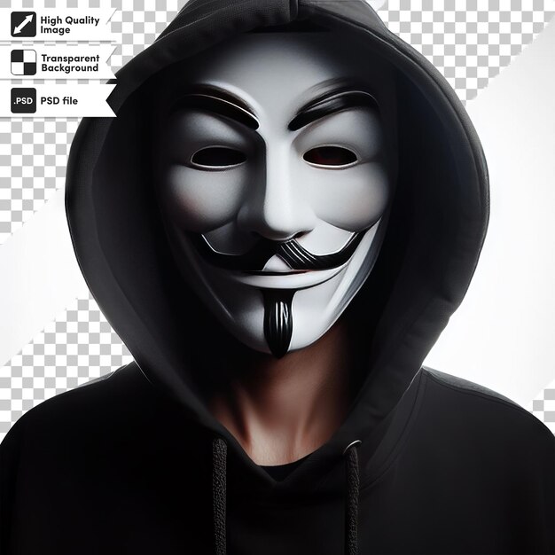 PSD psd man with anonymous mask on transparent background with editable mask layer