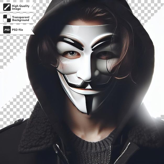 PSD psd man with anonymous mask on transparent background with editable mask layer