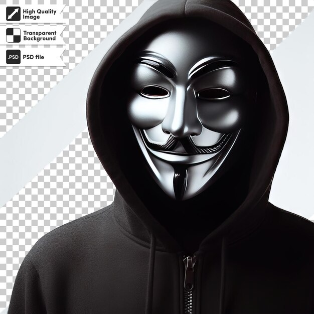 PSD psd man with anonymous mask on transparent background with editable mask layer